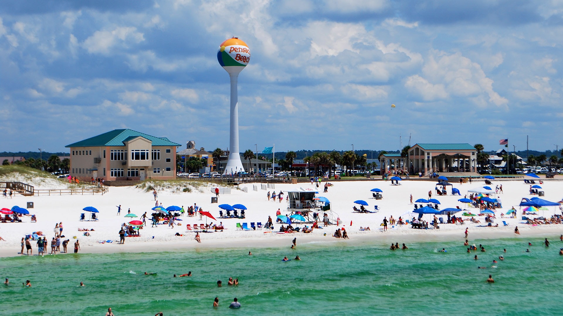 The beach ball water tower is a symbol of Pensacola Beach.
