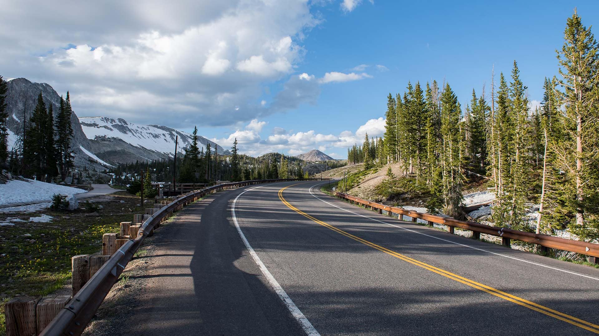 The 50-kilometre-long Snowy Range Scenic Byway takes drivers through dense forests and alpine tundra.