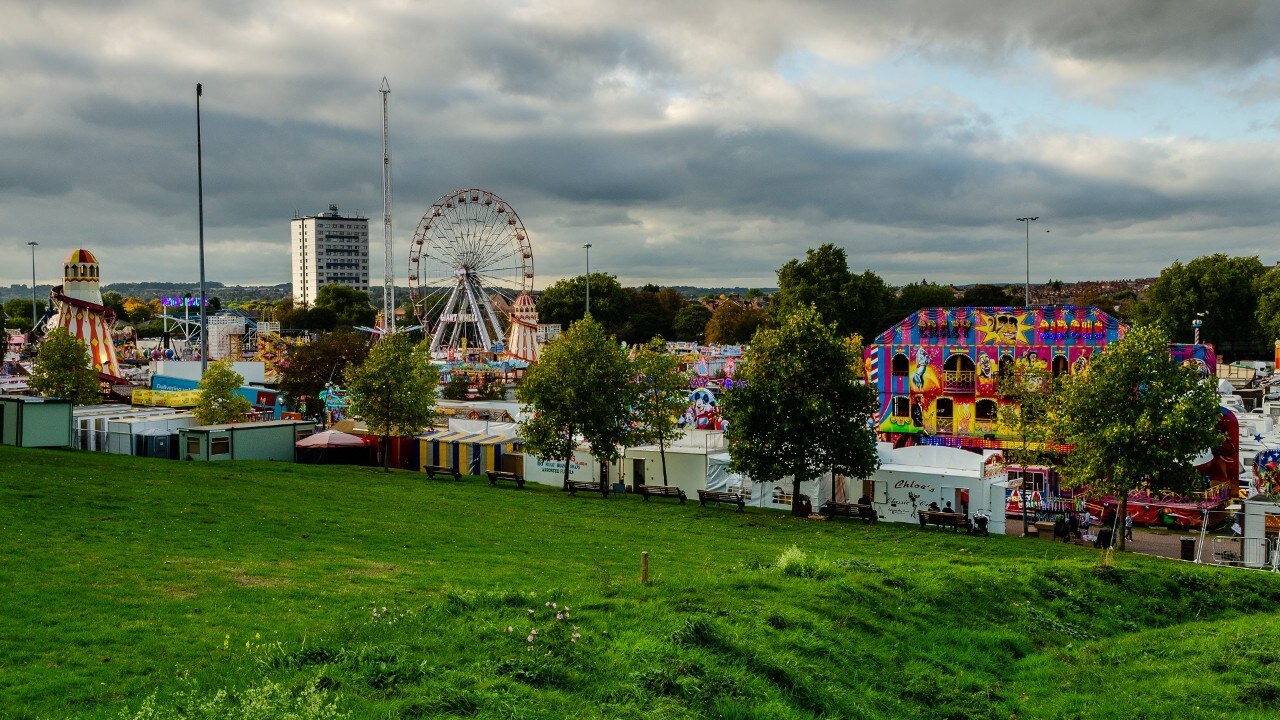 The skyline of Goose Fair during the daytime in Nottingham, UK
